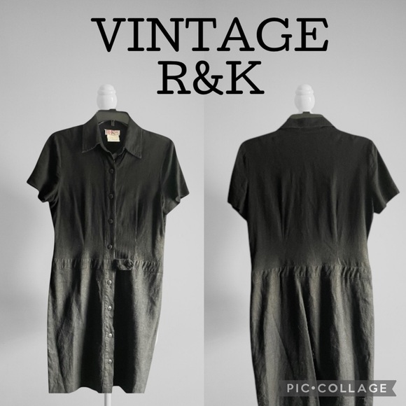 Vintage R&K Original Black Linen Belt Mini Dress Size 8 Petite Modern 4 Small - Picture 1 of 7